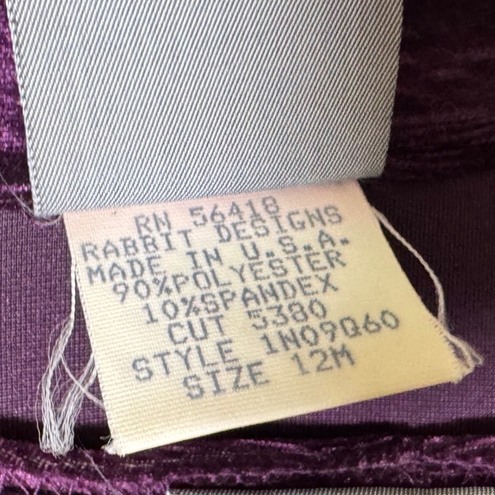 Vtg Rabbit Rabbit Rabbit Womens Size 12 Purple Velvet 2Pc Dress Jacket Set - Picture 6 of 13